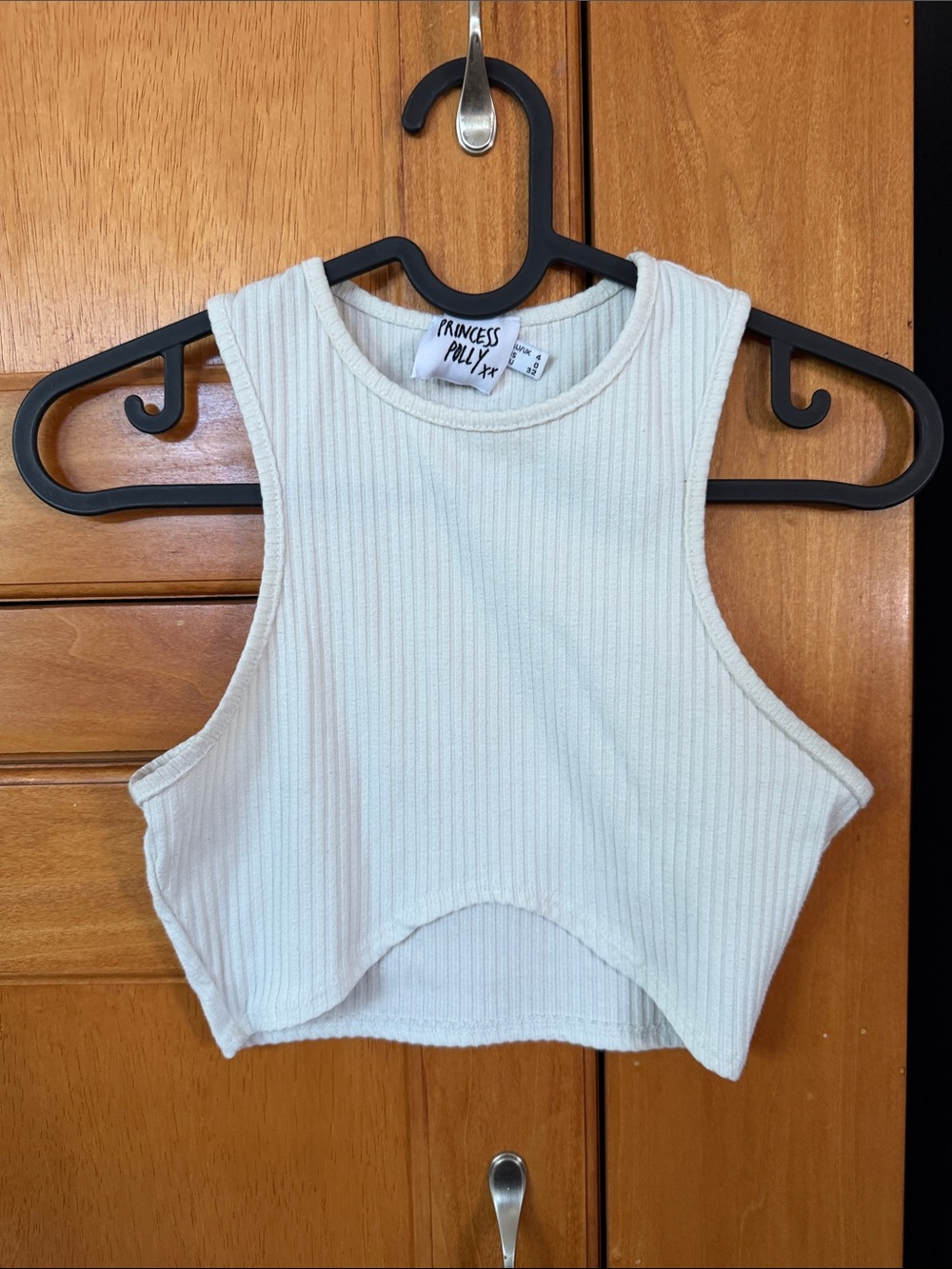 Princess Polly Cream Ribbed Cropped Tank